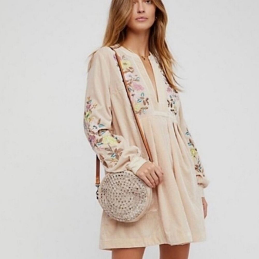 Free People Mia Velvet Embroidered Mini Dress - Small
